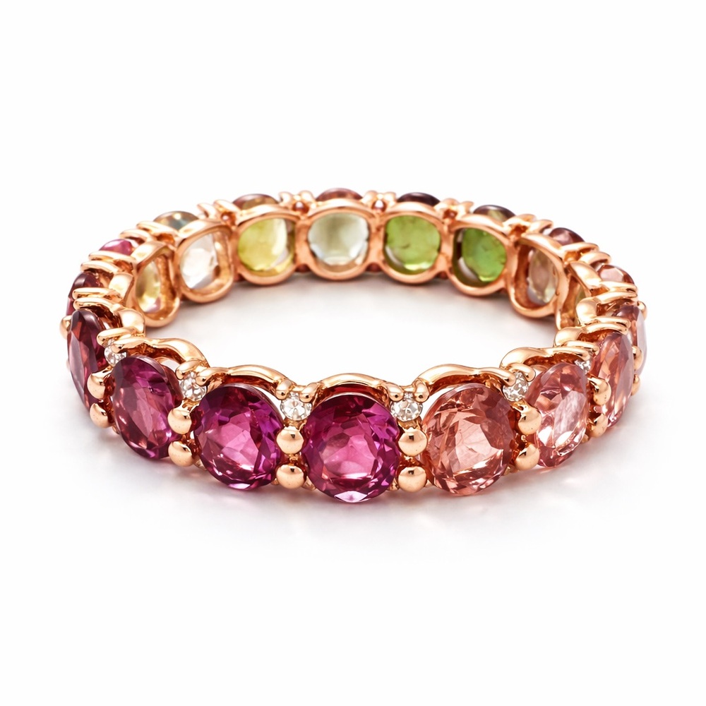 14K Rose Gold Full Eternity Ring – 16 Oval Multi-Color Gemstones